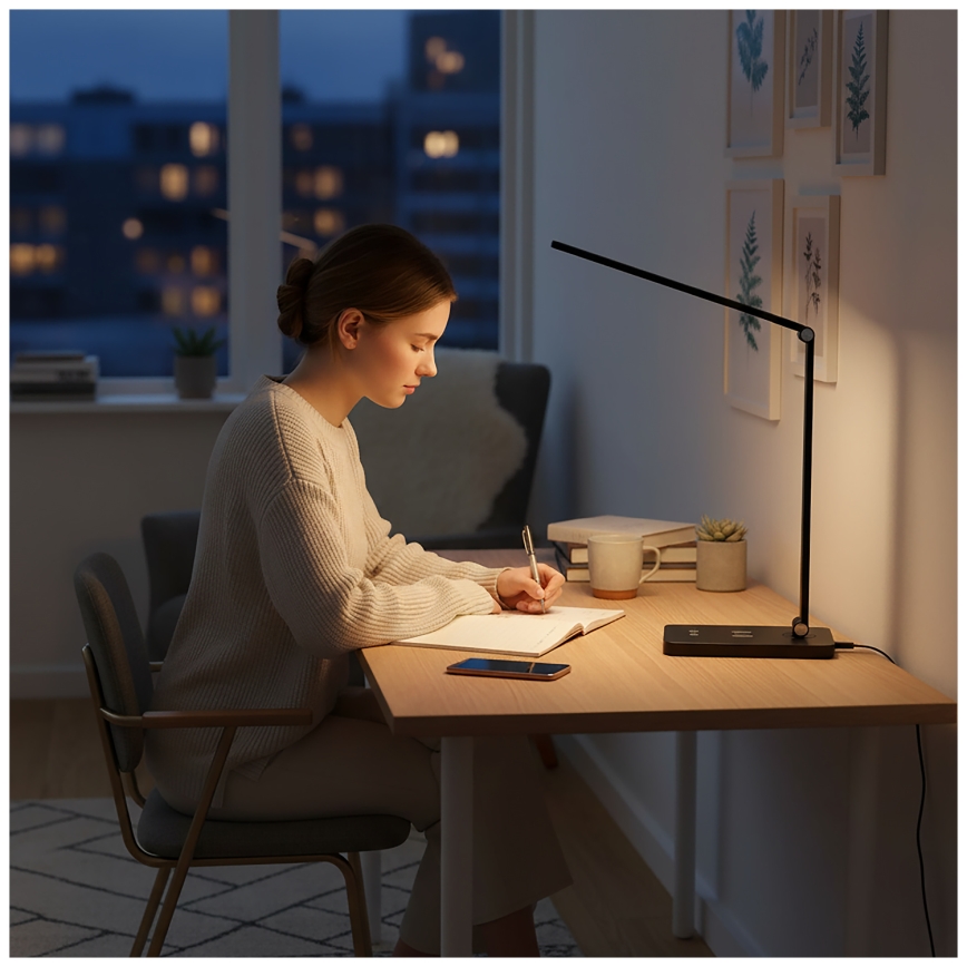 Brilagi - Dimbare aanraakgevoelige LED-tafellamp met draadloos QI-opladen MODO CHARGE LED/7W/5V 3000/4000/6000K zwart