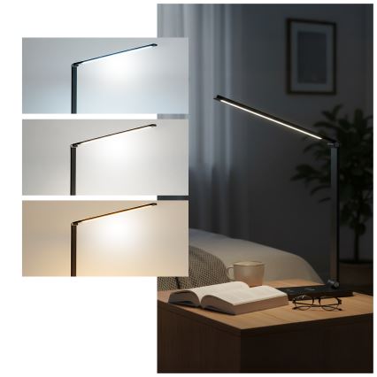 Brilagi - Dimbare aanraakgevoelige LED-tafellamp met draadloos QI-opladen MODO CHARGE LED/7W/5V 3000/4000/6000K zwart
