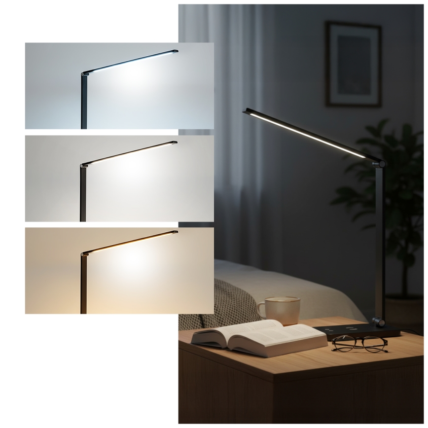 Brilagi - Dimbare aanraakgevoelige LED-tafellamp met draadloos QI-opladen MODO CHARGE LED/7W/5V 3000/4000/6000K zwart