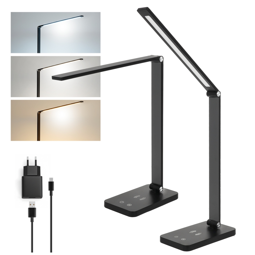 Brilagi - Dimbare aanraakgevoelige LED-tafellamp met draadloos QI-opladen MODO CHARGE LED/7W/5V 3000/4000/6000K zwart