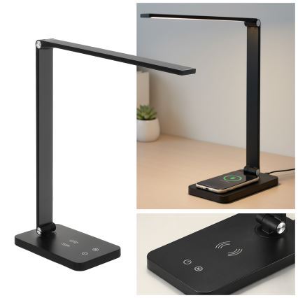 Brilagi - Dimbare aanraakgevoelige LED-tafellamp met draadloos QI-opladen MODO CHARGE LED/7W/5V 3000/4000/6000K zwart