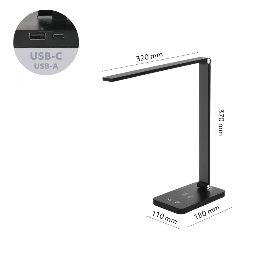 Brilagi - Dimbare aanraakgevoelige LED-tafellamp met draadloos QI-opladen MODO CHARGE LED/7W/5V 3000/4000/6000K zwart