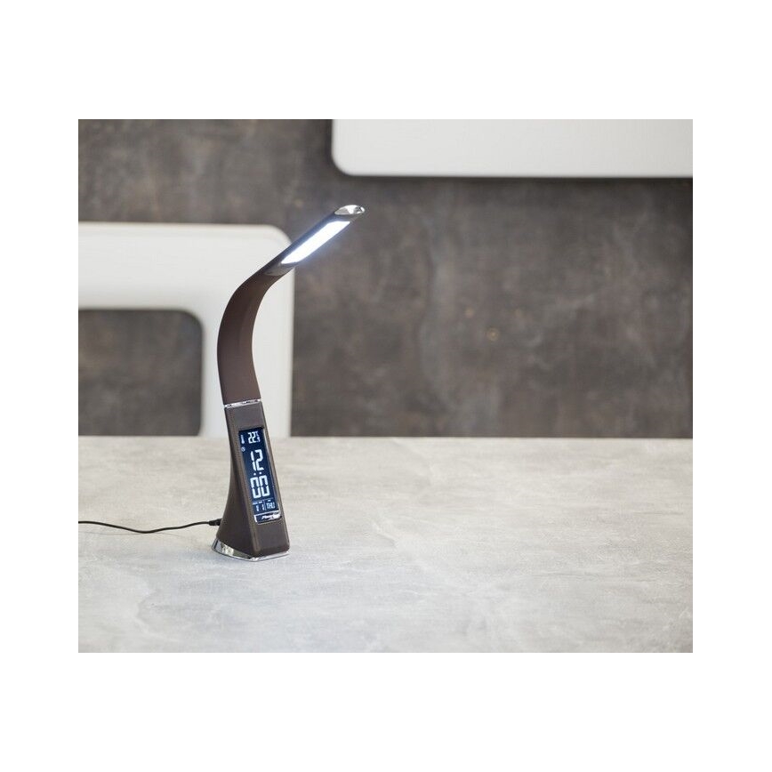 Brilagi - LED Dimbare tafellamp met display PELLE LED/7W/230V bruin