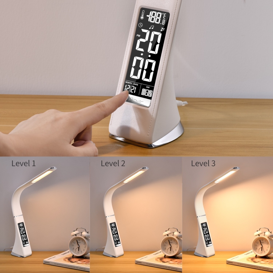 Brilagi - LED Dimbare tafellamp met display PELLE LED/7W/230V wit