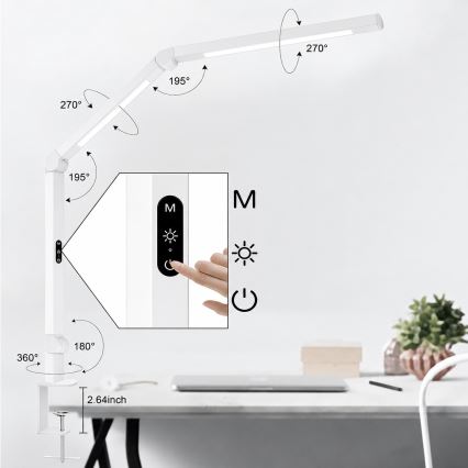 Brilagi - LED-dimbare, aanraakgevoelige flexibele bureaulamp VARIO LED/12W/230V 3000/4000/5000/6500K CRI 92 wit