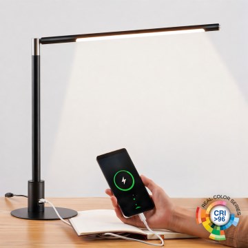 BRILAGI - LED Dimbare tafellamp met USB-poorten VARIO LED/7W/230V 3000-6500K CRI 96 zwart