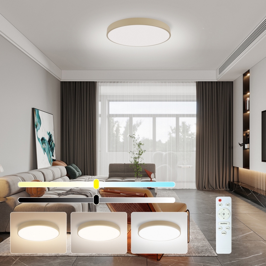 Brilagi - LED Dimmable Ceiling Light POOL LED/60W/230V 3000-6000K diameter 50 cm beige + remote control