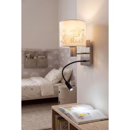 Brilagi - LED flexibele wandlamp voor kinderen BOBO 1xE27/25W/230V + LED/3W mat chroom/wit/eenhoorns