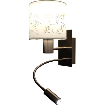 Brilagi - LED flexibele wandlamp voor kinderen BOBO 1xE27/25W/230V + LED/3W mat chroom/wit/eenhoorns