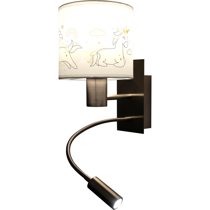 Brilagi - LED flexibele wandlamp voor kinderen BOBO 1xE27/25W/230V + LED/3W mat chroom/wit/eenhoorns