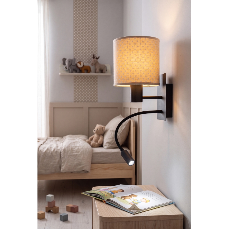 Brilagi - LED flexibele wandlamp BOBO 1xE27/25W/230V + LED/3W zwart/beige/gestippeld