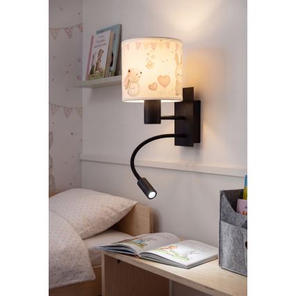 Brilagi - LED-flexibele wandlamp voor kinderen BOBO 1xE27/25W/230V + LED/3W zwart/crème/konijntjes