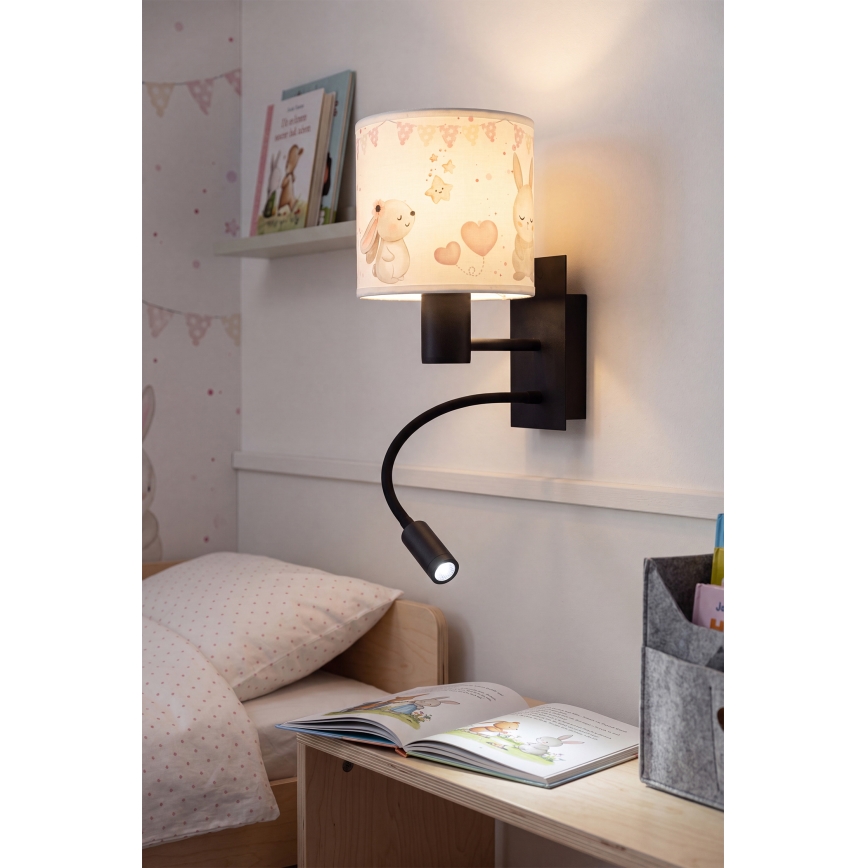 Brilagi - LED-flexibele wandlamp voor kinderen BOBO 1xE27/25W/230V + LED/3W zwart/crème/konijntjes