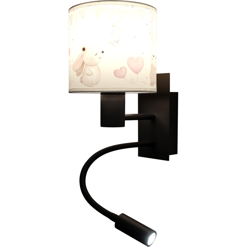 Brilagi - LED-flexibele wandlamp voor kinderen BOBO 1xE27/25W/230V + LED/3W zwart/crème/konijntjes
