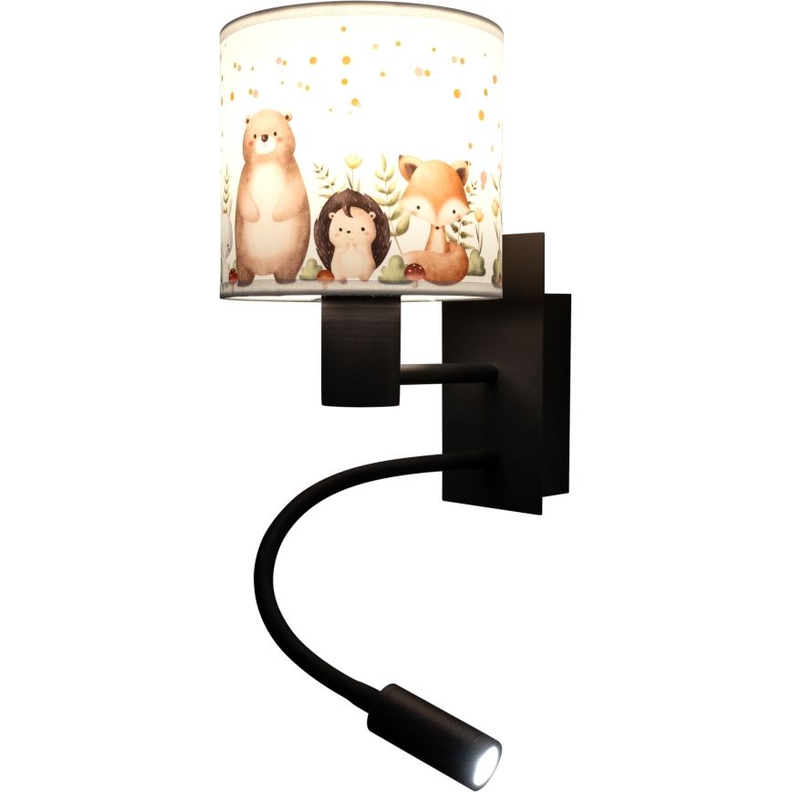 Brilagi - LED flexibele wandlamp voor kinderen BOBO 1xE27/25W/230V + LED/3W zwart/wit/dierenmotief
