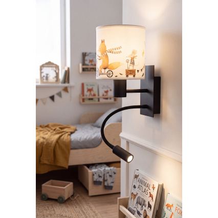 Brilagi - LED flexibele kinderwandlamp BOBO 1xE27/25W/230V + LED/3W zwart/wit/met dierenmotief