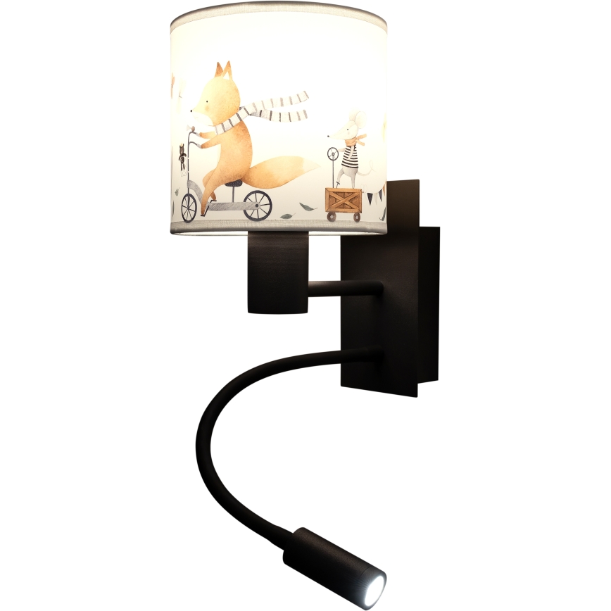 Brilagi - LED flexibele kinderwandlamp BOBO 1xE27/25W/230V + LED/3W zwart/wit/met dierenmotief