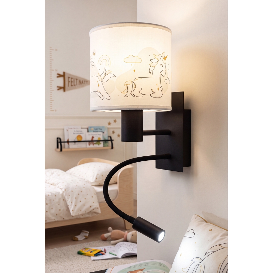 Brilagi - LED flexibele wandlamp voor kinderen BOBO 1xE27/25W/230V + LED/3W zwart/wit/eenhoorns