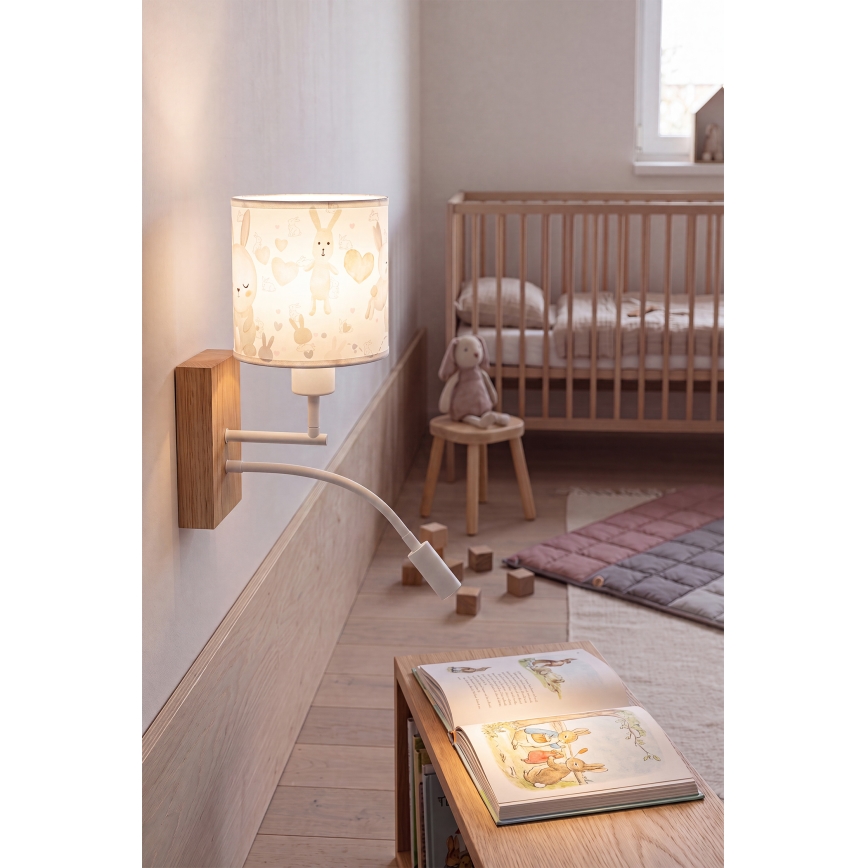Brilagi - LED flexibele wandlamp voor kinderen BOBO WOOD 1xE27/25W/230V + LED/3W eiken/wit/konijntjes