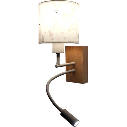 Brilagi - LED flexibele wandlamp voor kinderen BOBO WOOD 1xE27/25W/230V + LED/3W eiken/wit/konijntjes