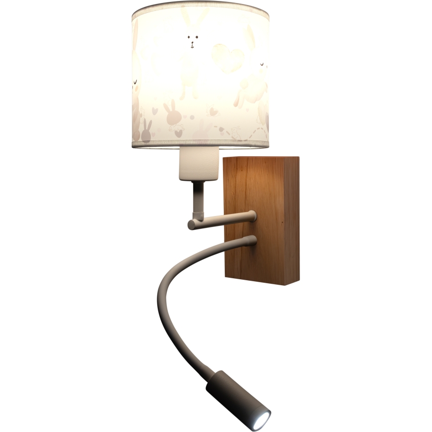 Brilagi - LED flexibele wandlamp voor kinderen BOBO WOOD 1xE27/25W/230V + LED/3W eiken/wit/konijntjes