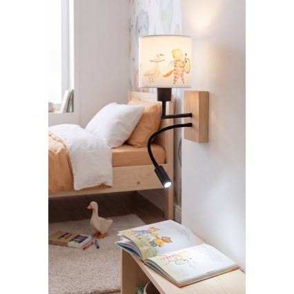 Brilagi - LED flexibele wandlamp voor kinderen BOBO WOOD 1xE27/25W/230V + LED/3W eiken/zwart/wit/diertjes