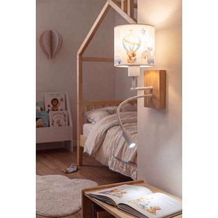 Brilagi - LED Flexibele kinderwandlamp BOBO WOOD 1xE27/25W/230V + LED/3W eiken/wit/blauw/beertjes