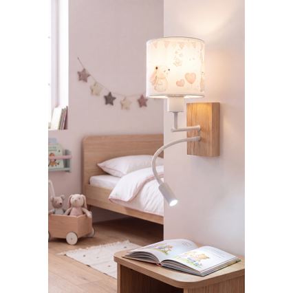 Brilagi - LED flexibele kinderwandlamp BOBO WOOD 1xE27/25W/230V + LED/3W eiken/wit/crème/konijntjes