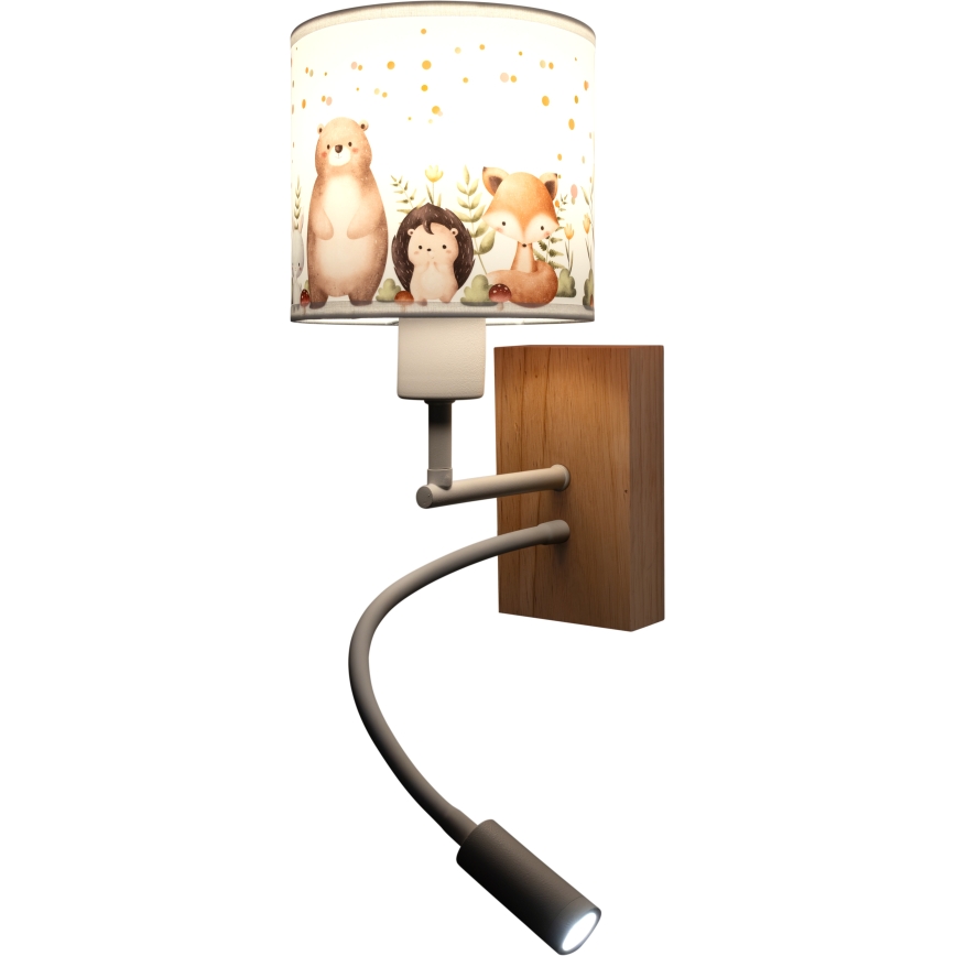 Brilagi - LED flexibele wandlamp voor kinderen BOBO WOOD 1xE27/25W/230V + LED/3W eik/wit/diertjes