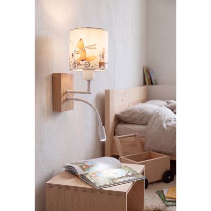 Brilagi - LED flexibele kinderwandlamp BOBO WOOD 1xE27/25W/230V + LED/3W eiken/wit/dierenprint
