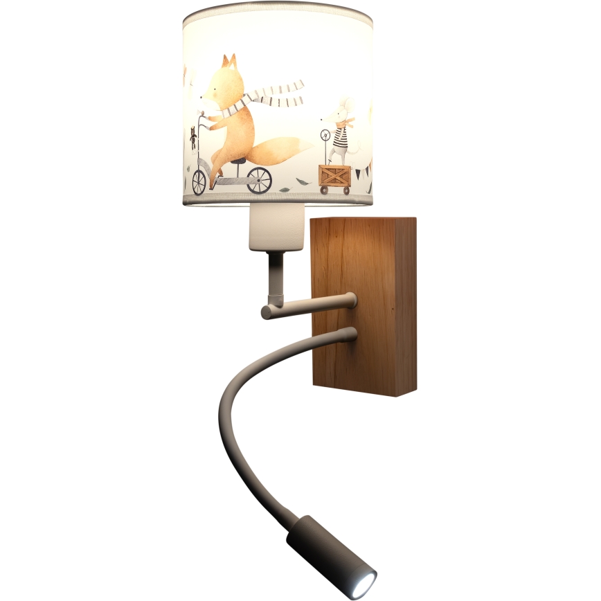 Brilagi - LED flexibele kinderwandlamp BOBO WOOD 1xE27/25W/230V + LED/3W eiken/wit/dierenprint