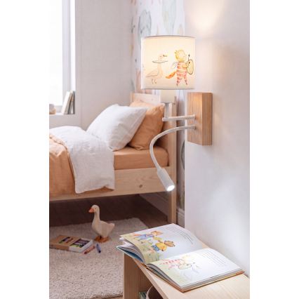 Brilagi - LED flexibele kinderwandlamp BOBO WOOD 1xE27/25W/230V + LED/3W eik/wit/diermotieven