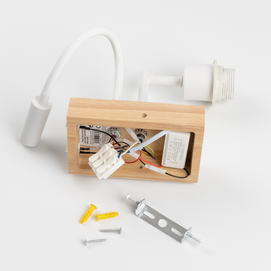 Brilagi - LED flexibele kinderwandlamp BOBO WOOD 1xE27/25W/230V + LED/3W eik/wit/diermotieven