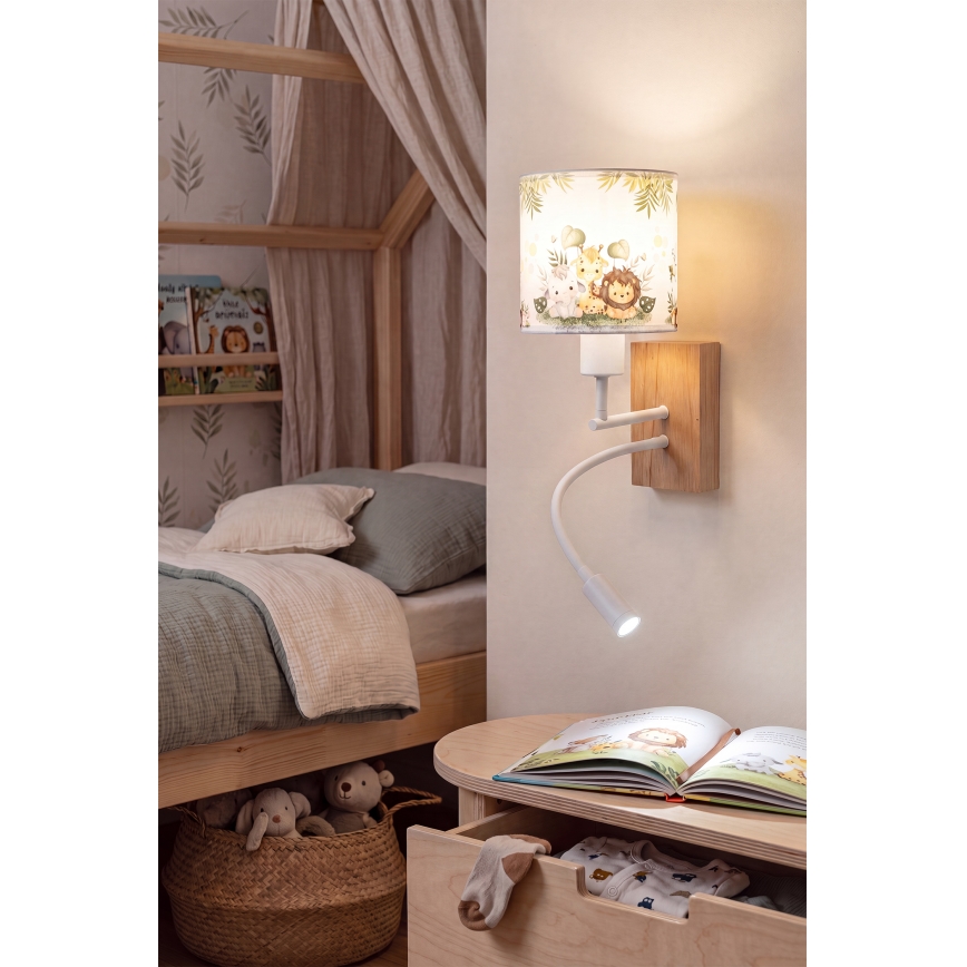 Brilagi - LED flexibele wandlamp voor kinderen BOBO WOOD 1xE27/25W/230V + LED/3W eik/wit/groen/jungle