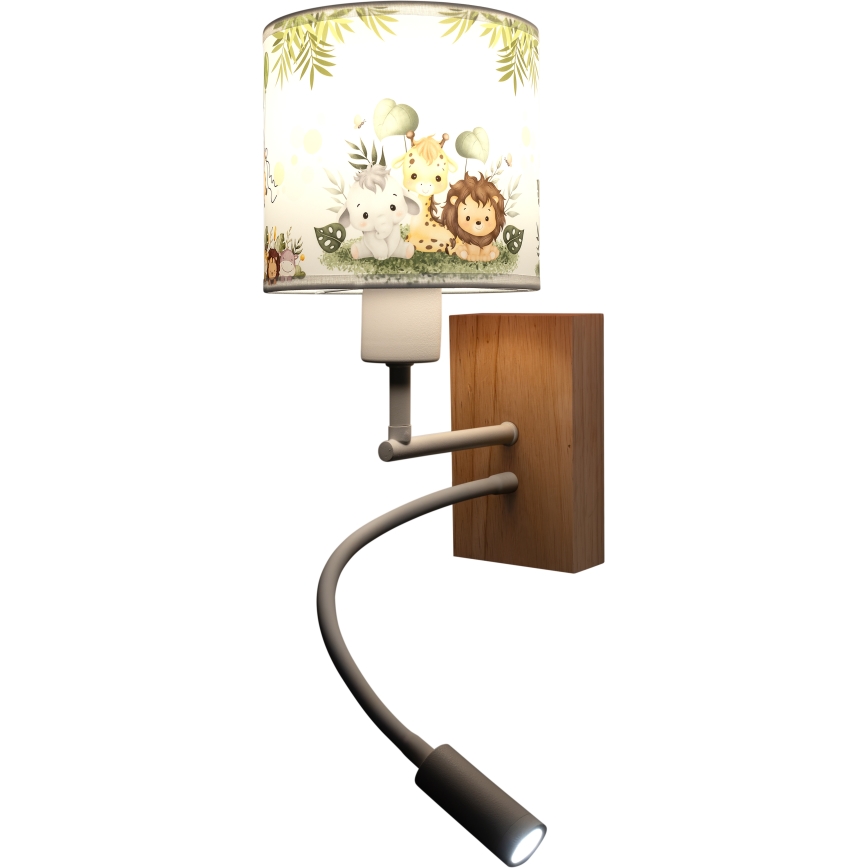 Brilagi - LED flexibele wandlamp voor kinderen BOBO WOOD 1xE27/25W/230V + LED/3W eik/wit/groen/jungle