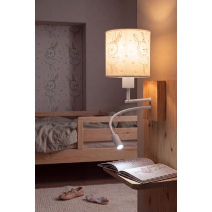 Brilagi - LED flexibele wandlamp voor kinderen BOBO WOOD 1xE27/25W/230V + LED/3W eik/wit/konijntjes
