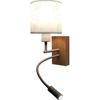 Brilagi - LED flexibele wandlamp voor kinderen BOBO WOOD 1xE27/25W/230V + LED/3W eik/wit/konijntjes