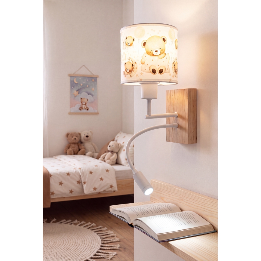 Brilagi - LED kinder flexibele wandlamp BOBO WOOD 1xE27/25W/230V + LED/3W eiken/wit/beertjes