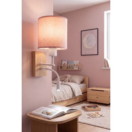 Brilagi - LED flexibele wandlamp BOBO WOOD 1xE27/25W/230V + LED/3W eiken/wit/roze