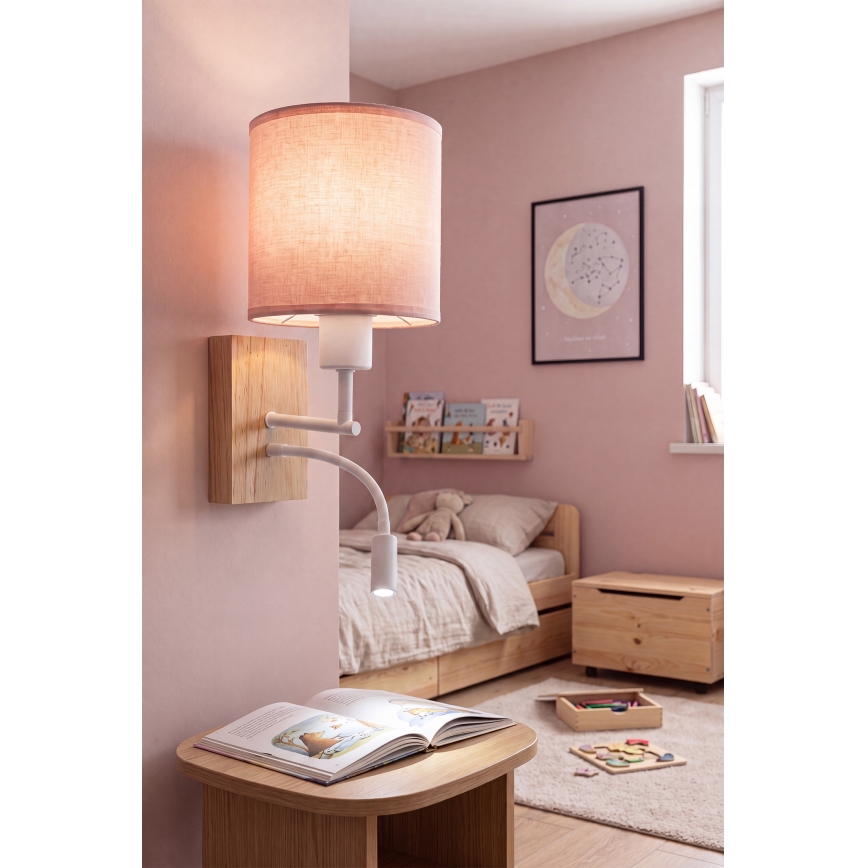 Brilagi - LED flexibele wandlamp BOBO WOOD 1xE27/25W/230V + LED/3W eiken/wit/roze
