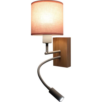 Brilagi - LED flexibele wandlamp BOBO WOOD 1xE27/25W/230V + LED/3W eiken/wit/roze