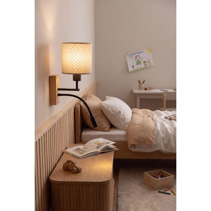 Brilagi - LED flexibele kinderwandlamp BOBO WOOD 1xE27/25W/230V + LED/3W eiken/zwart/beige/stipjes