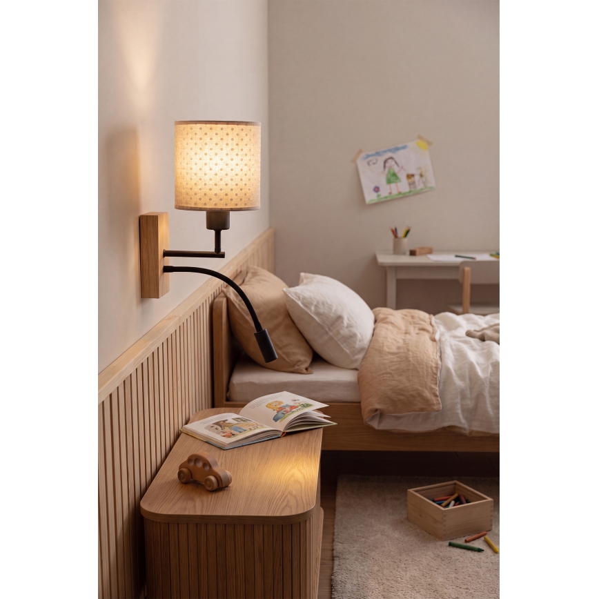 Brilagi - LED flexibele kinderwandlamp BOBO WOOD 1xE27/25W/230V + LED/3W eiken/zwart/beige/stipjes