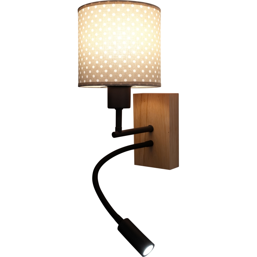 Brilagi - LED flexibele kinderwandlamp BOBO WOOD 1xE27/25W/230V + LED/3W eiken/zwart/beige/stipjes
