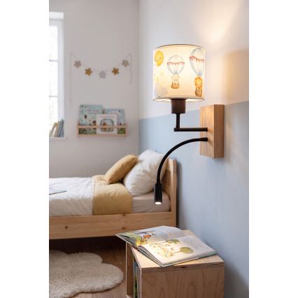 Brilagi - LED flexibele kinderwandlamp BOBO WOOD 1xE27/25W/230V + LED/3W eik/zwart/wit/dierfiguren