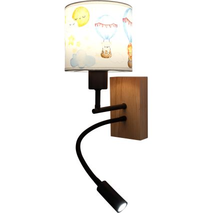 Brilagi - LED flexibele kinderwandlamp BOBO WOOD 1xE27/25W/230V + LED/3W eik/zwart/wit/dierfiguren