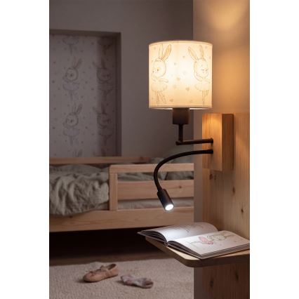 Brilagi - LED flexibele kinderwandlamp BOBO WOOD 1xE27/25W/230V + LED/3W eiken/zwart/wit/konijntjes