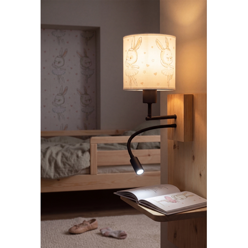 Brilagi - LED flexibele kinderwandlamp BOBO WOOD 1xE27/25W/230V + LED/3W eiken/zwart/wit/konijntjes