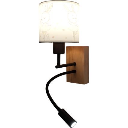 Brilagi - LED flexibele kinderwandlamp BOBO WOOD 1xE27/25W/230V + LED/3W eiken/zwart/wit/konijntjes