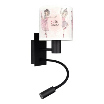 Brilagi - LED flexibele kinder-wandlamp BOBO 1xE27/25W/230V + LED/3W zwart/wit/roze/balletmotief